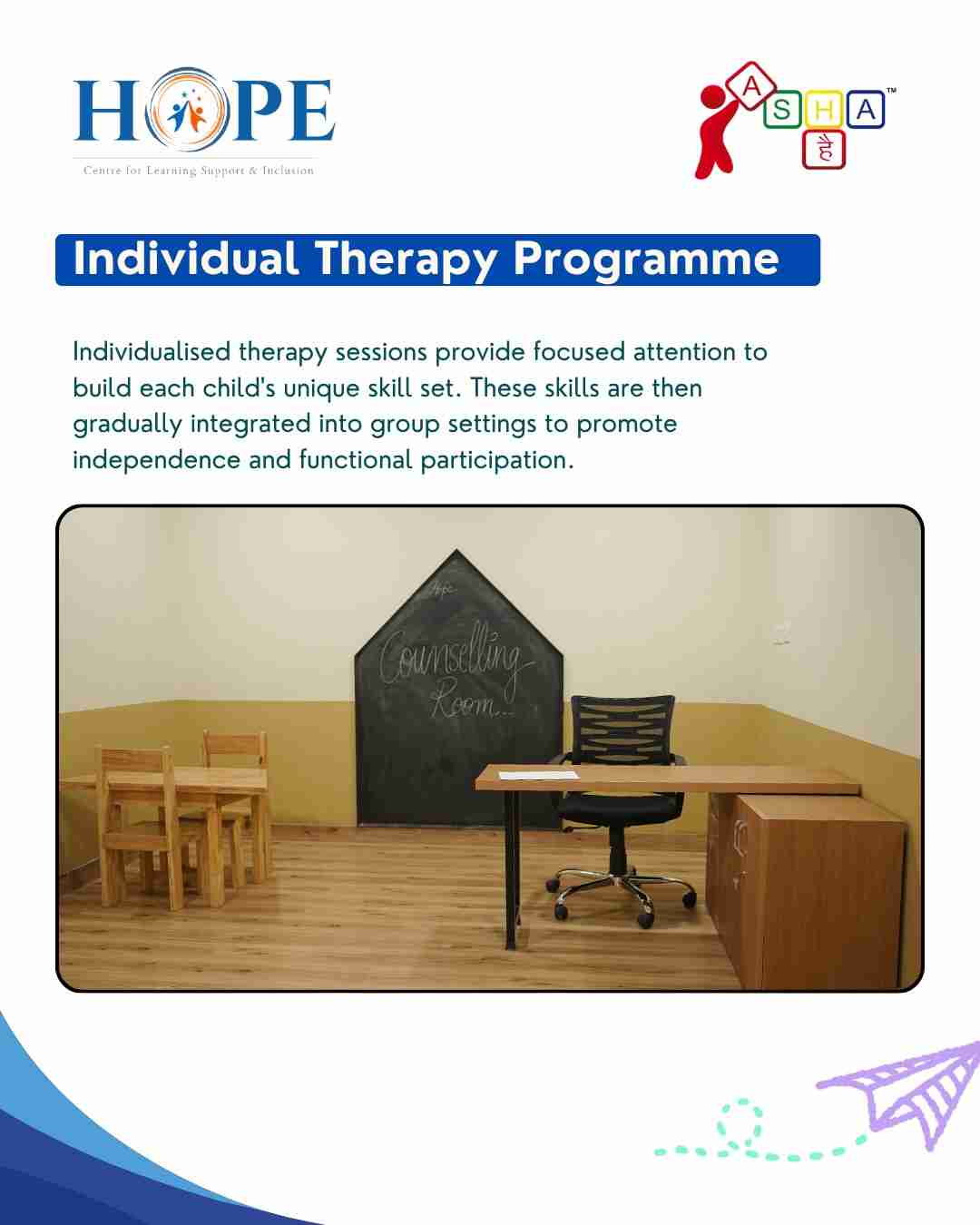 Individual therapy programme at HOPE, a Therapy Center in Noida